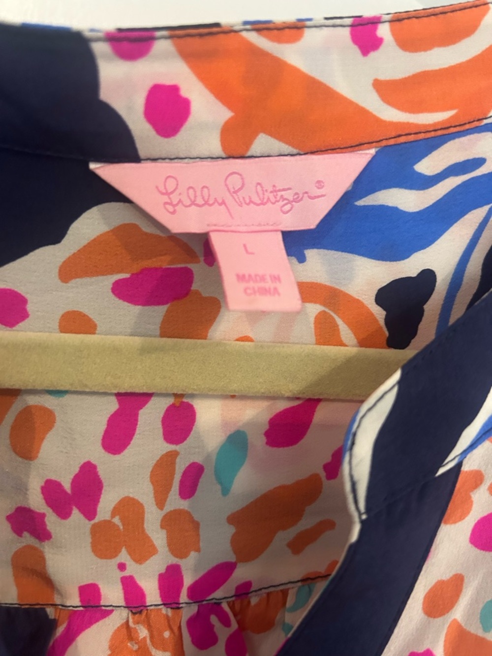 Lilly Pulitzer Navy Elsa Blouse with Pink and Orange Accents - Picture 2 of 4